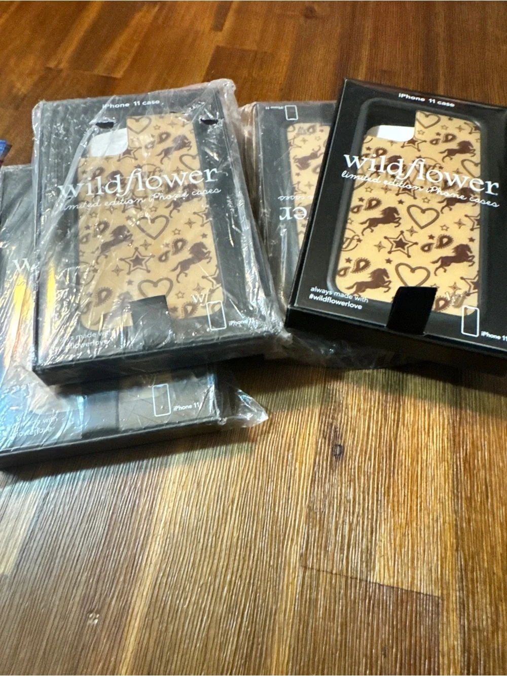 Wildflower iPhone 11 Case in Tan with Brown Horse & Heart Print